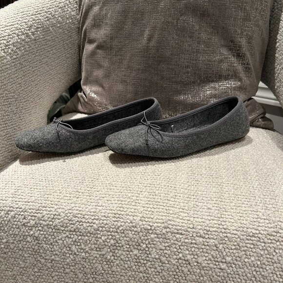 Zara Oatmeal Beige & Grey Felt Ballet Flats | Square Toe | Size 37 / US 6.5 - Picture 10 of 11